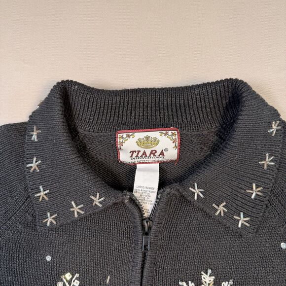 Vintage Tiara International Christmas Sweater Polar Bears Zip Cardigan Large - Picture 6 of 8